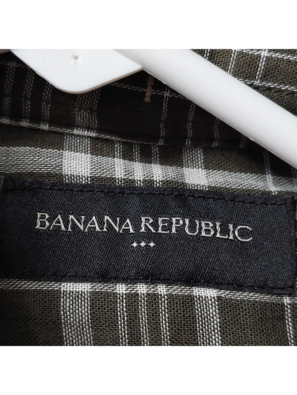 Banana Republic Men's Standard Fit Large Olive Green Plaid Button-Up Shirt